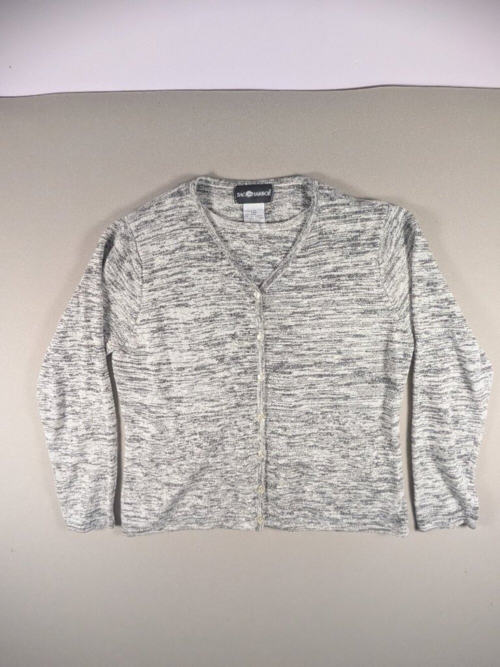 Women's Sag Harbor Button Down Sweater With Connected Under Shirt Gray Size L